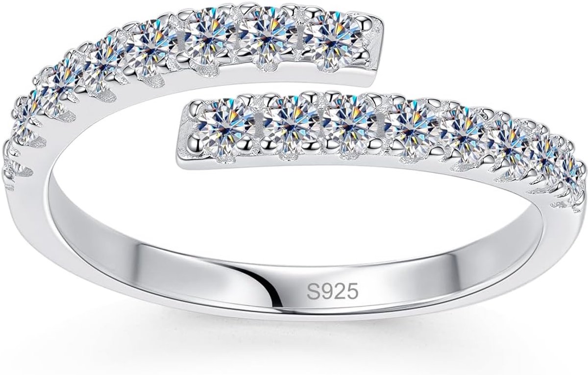 verstelbaar, trouwring voor dames, zilver 925 - GRA-certificaat, D + VVS1 Grade, 18K Pt, plasmagesneden, hypoallergeen, geschikt voor bruiloften en reizen