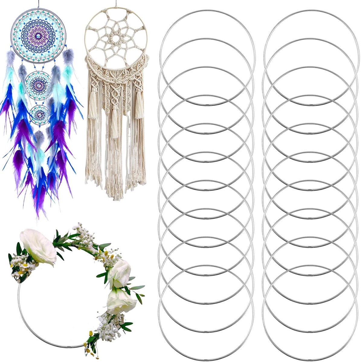 20 stuks metalen ringen om te knutselen 20 cm, draadringen decoratieve ringen macramé accessoires decoratieve ringen om op te hangen voor dromenvanger ring, macramé ring, wikkeltechniek, bloemschikken