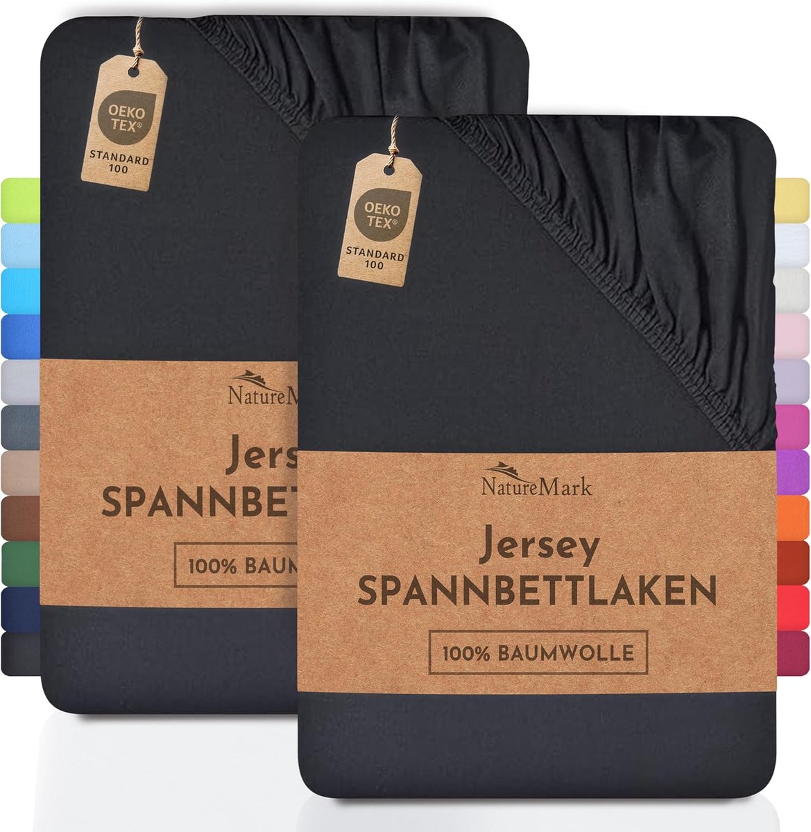 SnelShoppen - 2-pack Jersey Hoeslaken 100% Katoen Geschikt voor 140 x 200-160 x 200 cm - Zwart - Perfecte Pasvorm voor Matrassen tot 25 cm