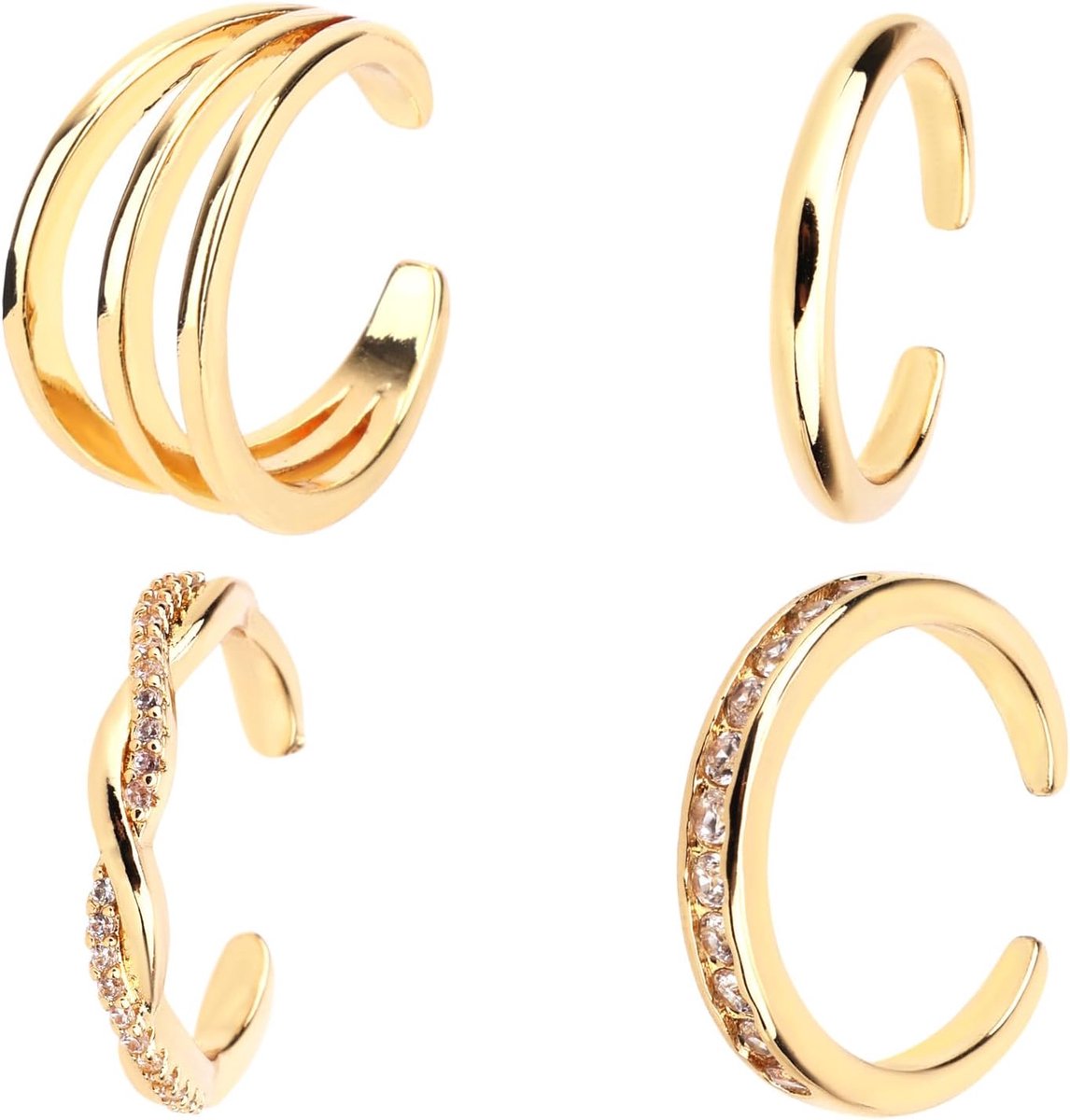 4 Stuks Verstelbare Teenringen voor Dames, Set Open Teenringen Eenvoudige Drievoudige Zirkonia Gedraaide Kristallen Band Elegante Zomerse Strandvoetsieraden