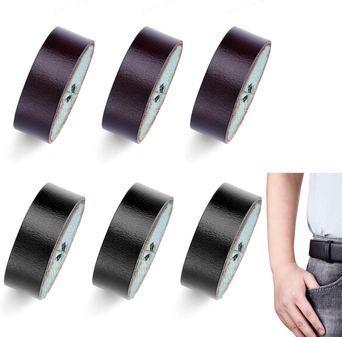 6 STKS Lederen Riem Riem Riemlus Beugel Gesp Vasthouden Elastische Lederen Riemlussen Getextureerde Ring Gesp