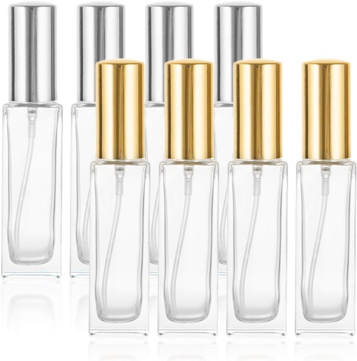 Glas Spray Flessen, 8 Stks Reizen Parfum Fles, Hervulbaar, Draagbaar, Transparant, Fijne Mist Verstuiver, Gouden, Zilver