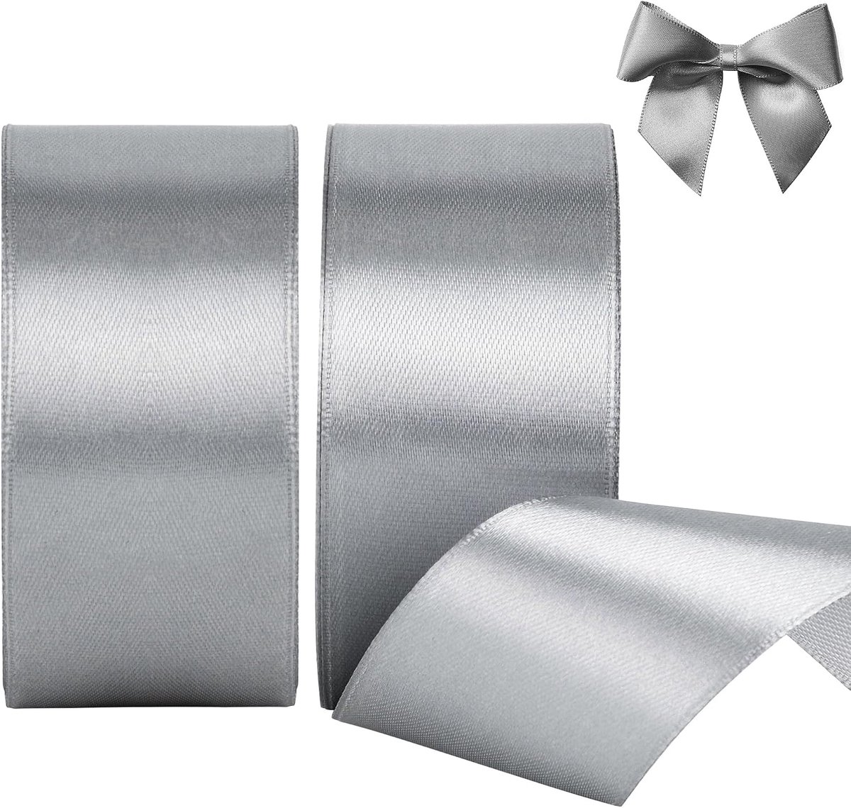 lint zilver 40 mm, 44 meter decoratief cadeaulint, breed lint, stoffen lint voor geschenkverpakkingen, bloemisten, naaien, auto's, bruiloft, Valentijnsdag, Kerstmis (22 m per rol)
