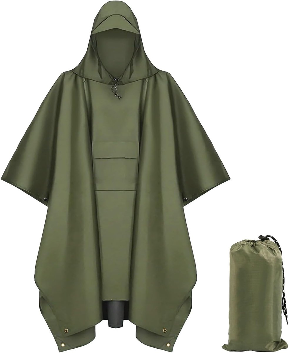 3-in-1 regenponcho, waterdichte regenponcho voor heren, lichte regenponcho met tas, ademende regencape voor kamperen, wandelen, fietsen, vissen