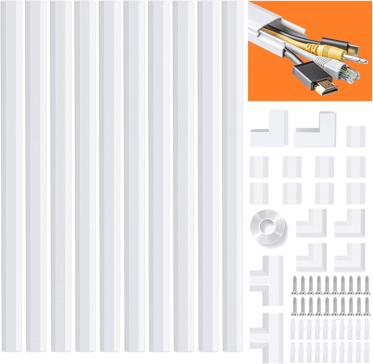 Kabeltrunking, 4 meter concealer, kabelnetjes, kabelmanagementkit voor thuiskantoor - 10 x 400 mm, B30 mm H17 mm, wit