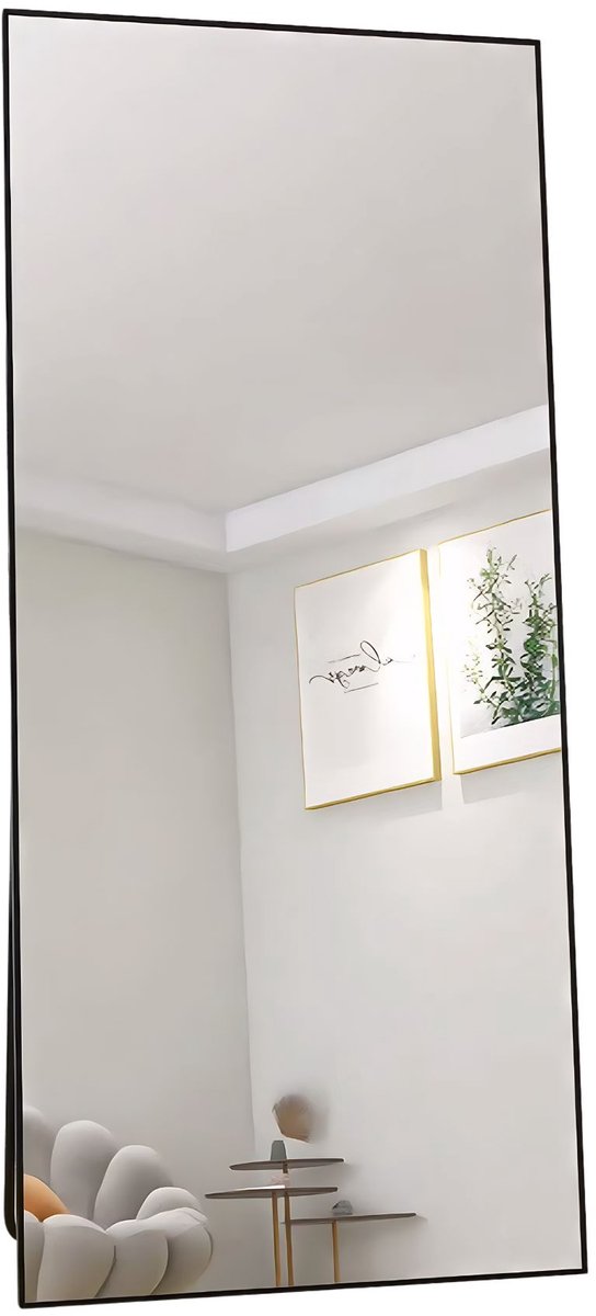Staande Spiegel 165 x 60 Cm - Volledige Lengte HD Spiegel met Ophanghaken - Zwart Metalen Frame - voor Slaapkamer en Woonkamer