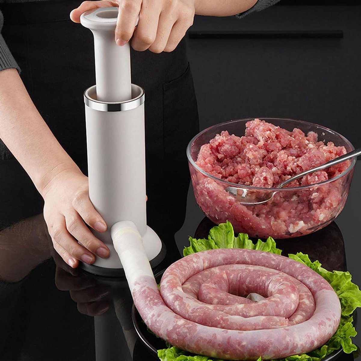Worstenvuller - Worstmaker Vuller - Zelf Worst Maken - Verticale Vulling - 22.5 cm - Zilver