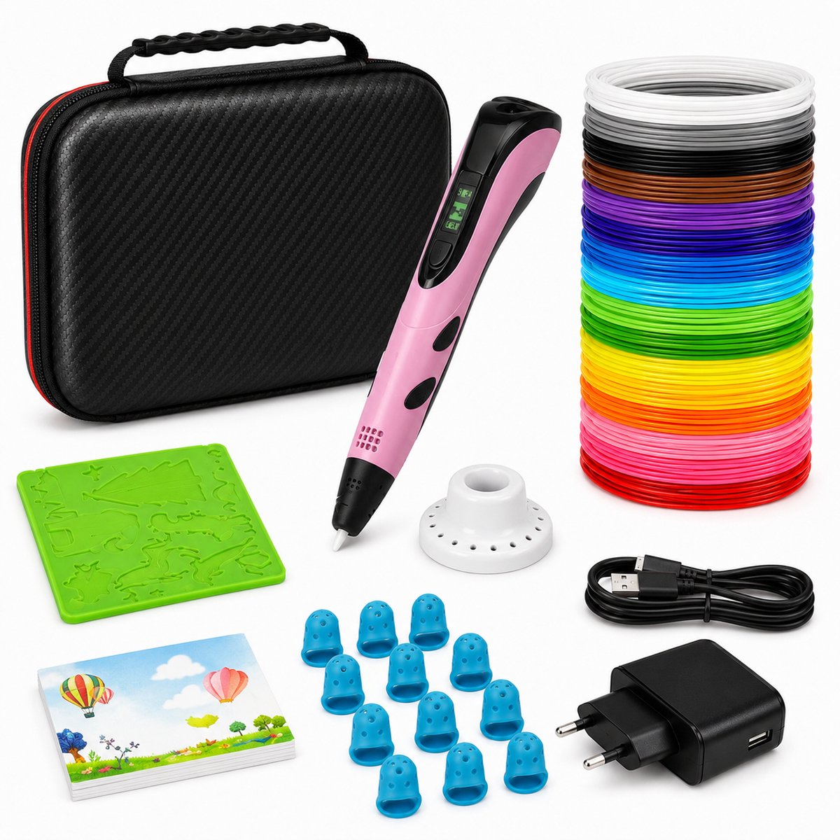 Sercano 3D Pen Starterspakket XXL - 150 m filament - 30 kleuren - ABS & PLA - incl. tekenmat, boek, USB-C-lader en opbergcase - voor Kinderen 8+ - roze