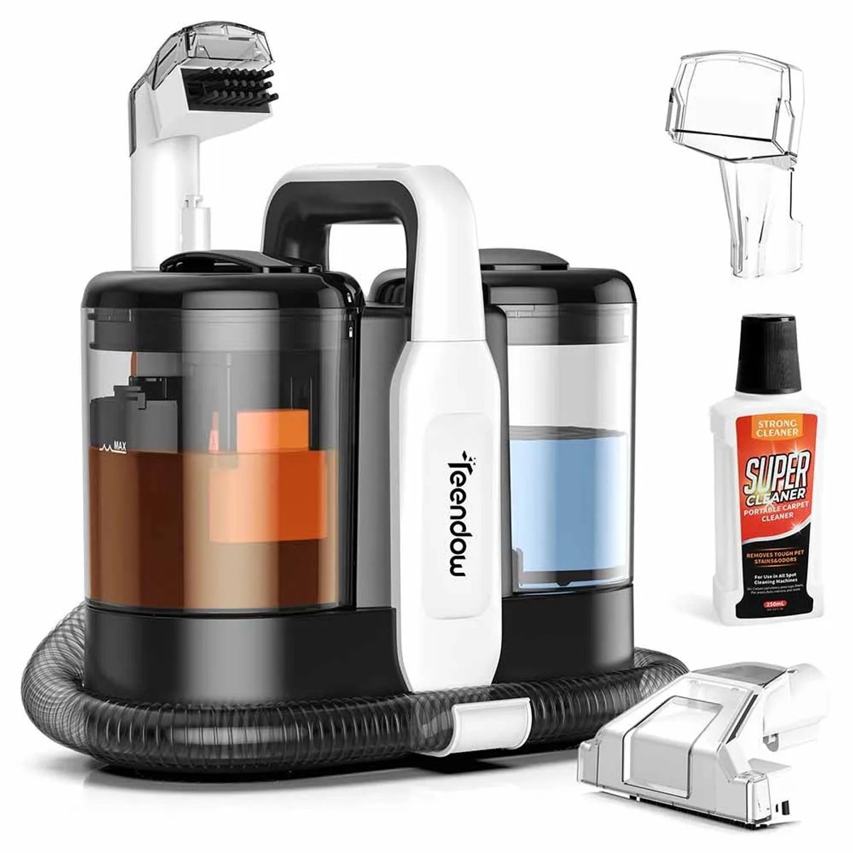 Cherrys Finds - Stoomreiniger - Tapijtreiniger - Multifunctionele reinigingsmachine - 500W - 1500ml - Dieptereiniger voor vlekken op bank en stof - Wit en Zwart