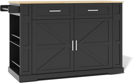 COVREO Keukeneiland 130x50x93 cm zwart naturel, MDF met uitschuifbaar blad — afbeelding 4