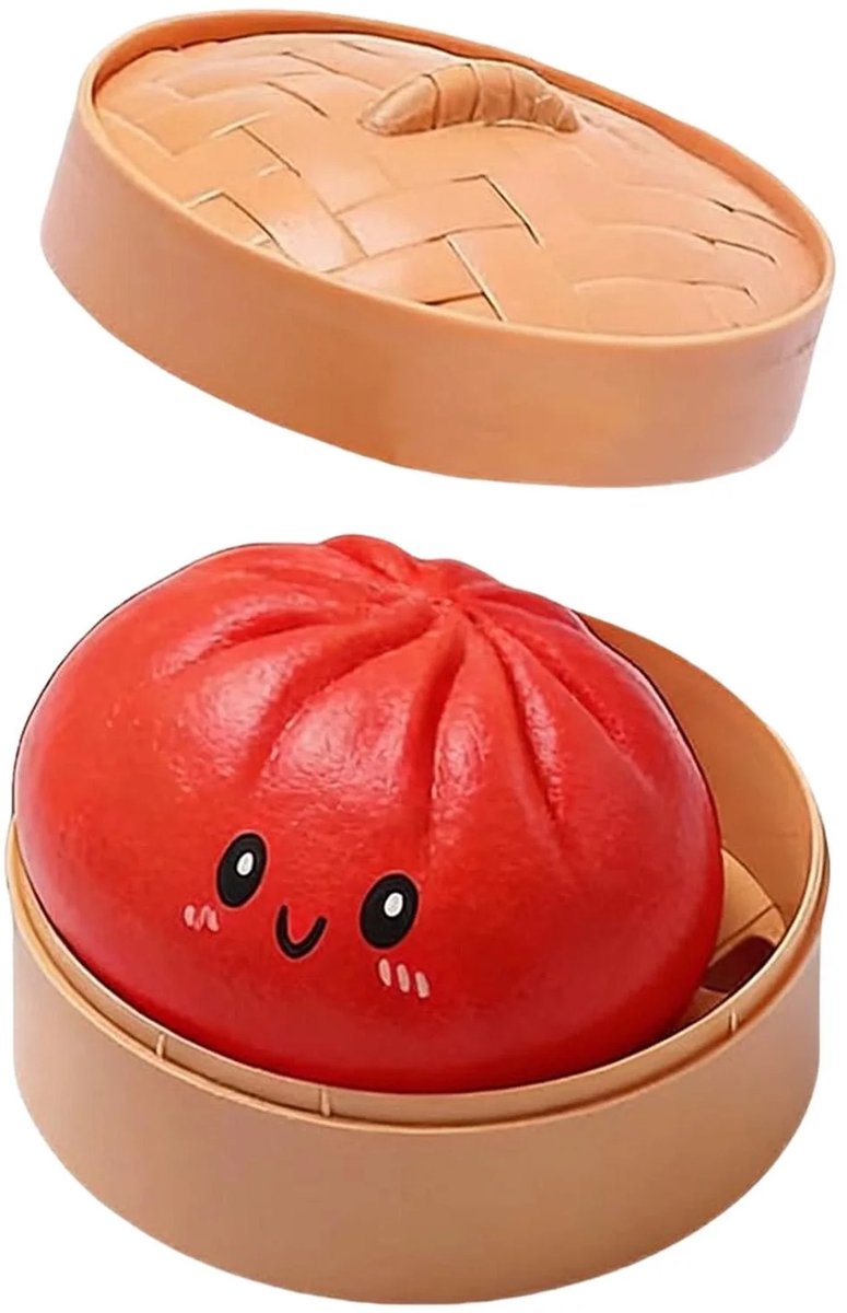 Dumplings Squishy- 2026 Glitter Dumpling Squishy, Squishiest Bun Dumplings with Steamer Box, Stress & Anxiety Relief Toys for Kids & Adults Non-Edible (Red)