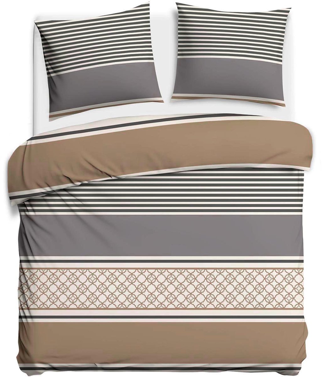 Darymex Satynlove Dekbedovertrek 160x200 cm - Grijs / Bruin - Klassieke Strepen - 100% Katoen-Satijn (120 g/m²) - Twijfelaar - Met Ritssluiting - OEKO-TEX® - Met 2 Kussenslopen 70x80 cm