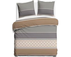 Darymex Satynlove Dekbedovertrek 160x200 cm - Grijs / Bruin - Klassieke Strepen - 100% Katoen-Satijn (120 g/m²) - Twijfelaar - Met Ritssluiting - OEKO-TEX® - Met 2 Kussenslopen 70x80 cm