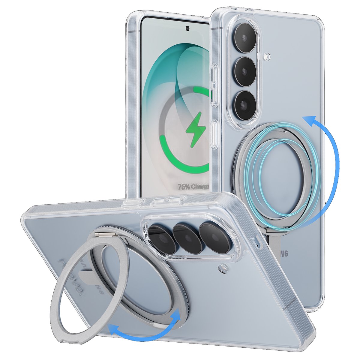 Reovo Hoesje geschikt voor Samsung Galaxy S26 MagSafe - 360 Draaibare Stand - Valbescherming 2m - Transparant - Anti-Slip Grip - Camera Bescherming