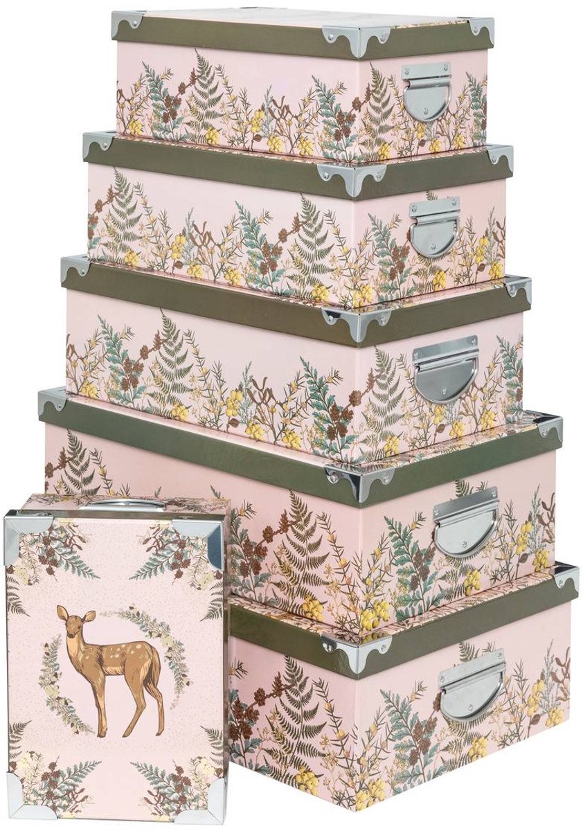 Set van 6 rechthoekige geschenkdozen met metalen hoeken en 'Secrets des Bois'-opdruk
