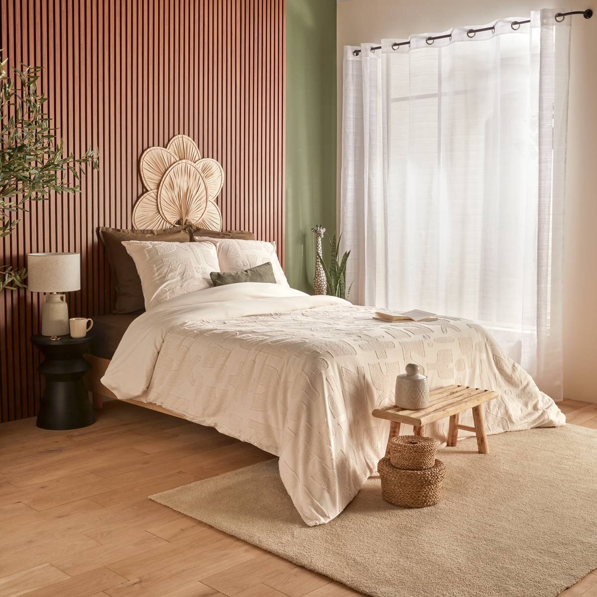 3-delige beddenset van gewassen microvezel met getufte motieven