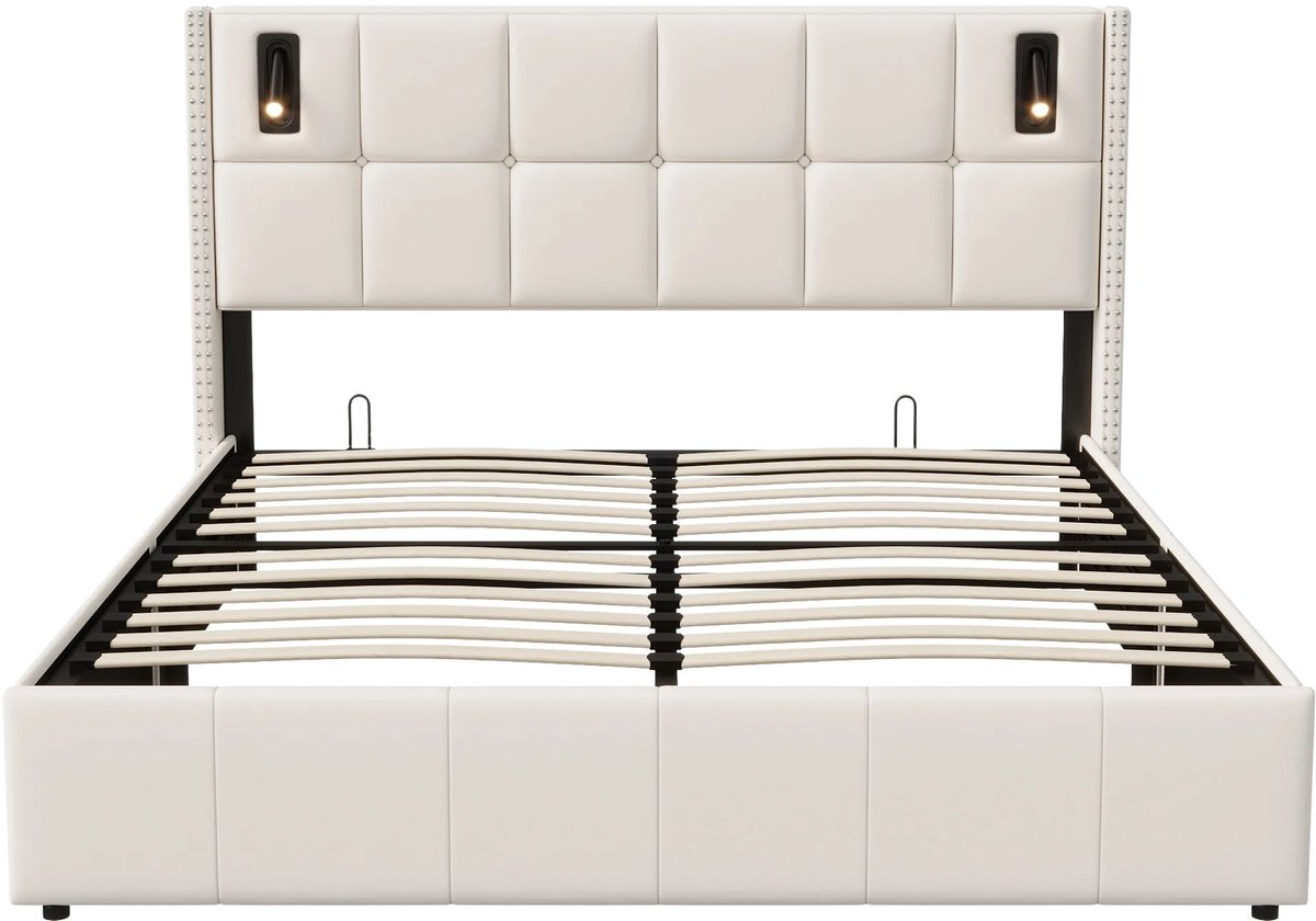 Opbergbed 140 X 200 Cm Beige - met Lattenbodem