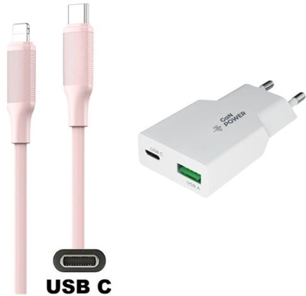 OneOne 20W snellader met 2 poorten en screenprotector van glas voor iPhone 14 Pro + 1,0m USB C naar Lightning kabel. Universele PD PPS lader. GaN oplader adapter. Glazen screenprotector past op Apple iPhone 14 Pro
