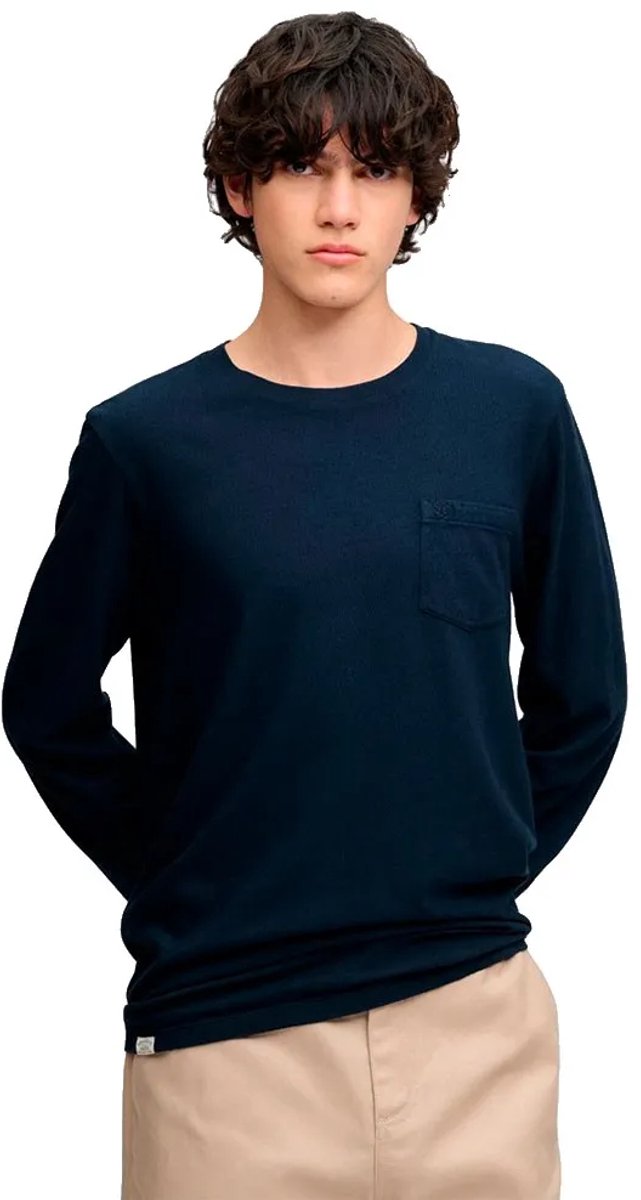 Superdry Katoenen Linnen Longsleeve Top Met Zak Heren Tops Marineblauw