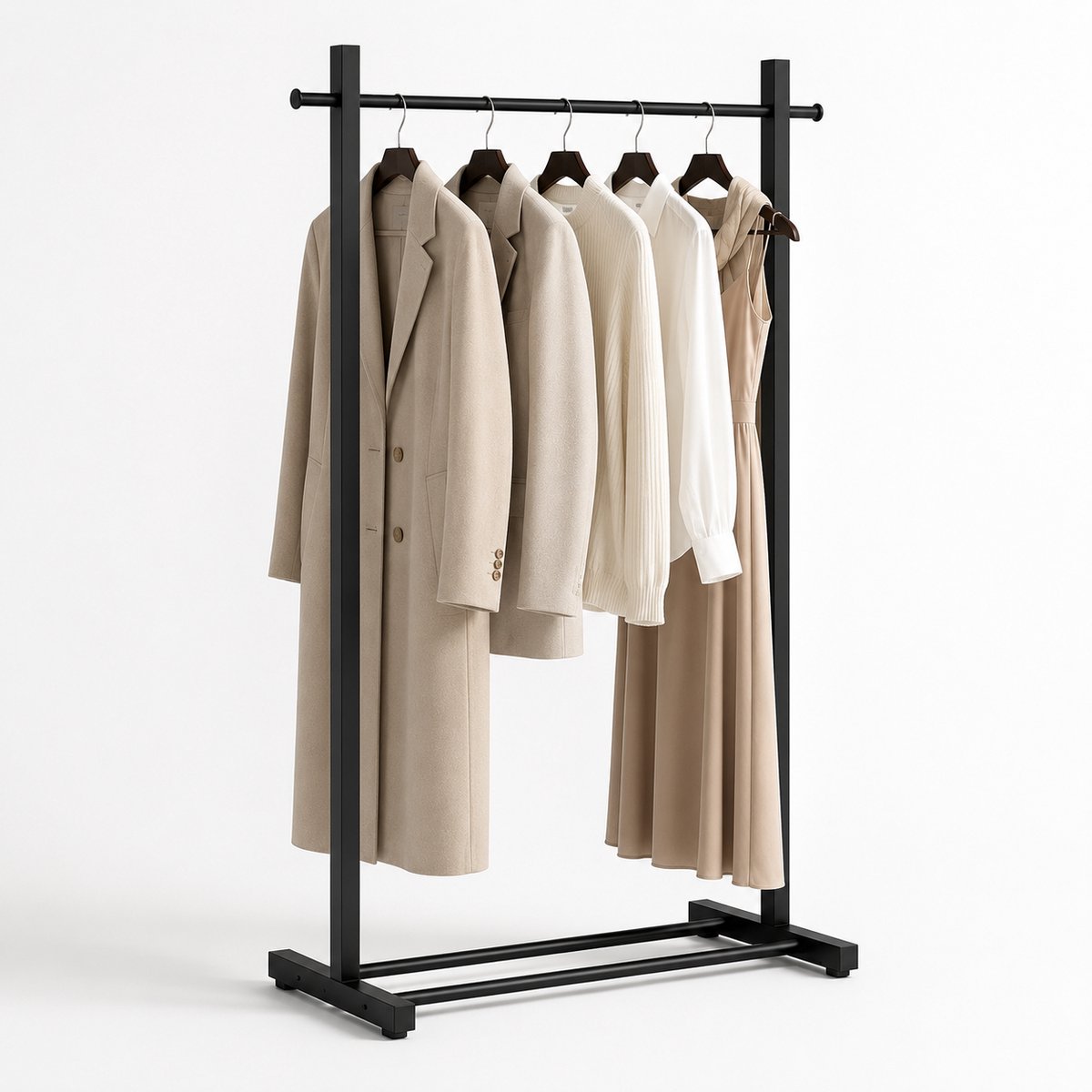Eleganca Professioneel Stevig Kledingrek - H160cm x B120CM x D40cm - Draagvermogen 100kg - Garderoberek Geschikt voor Kledingwinkels & Boetieks - Metaal - Zwart