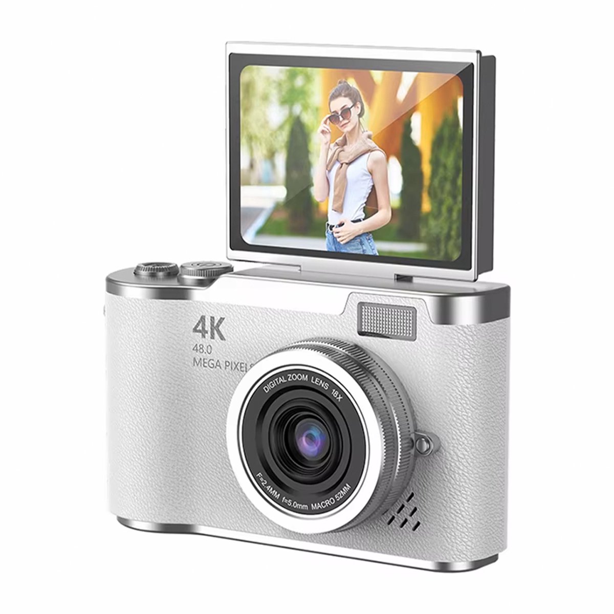 Slimlogy LK007 Pro 4K Draaibare Digitale Camera - 48 MP - Wit - Selfiecamera met 8x Zoom - Vlogcamera