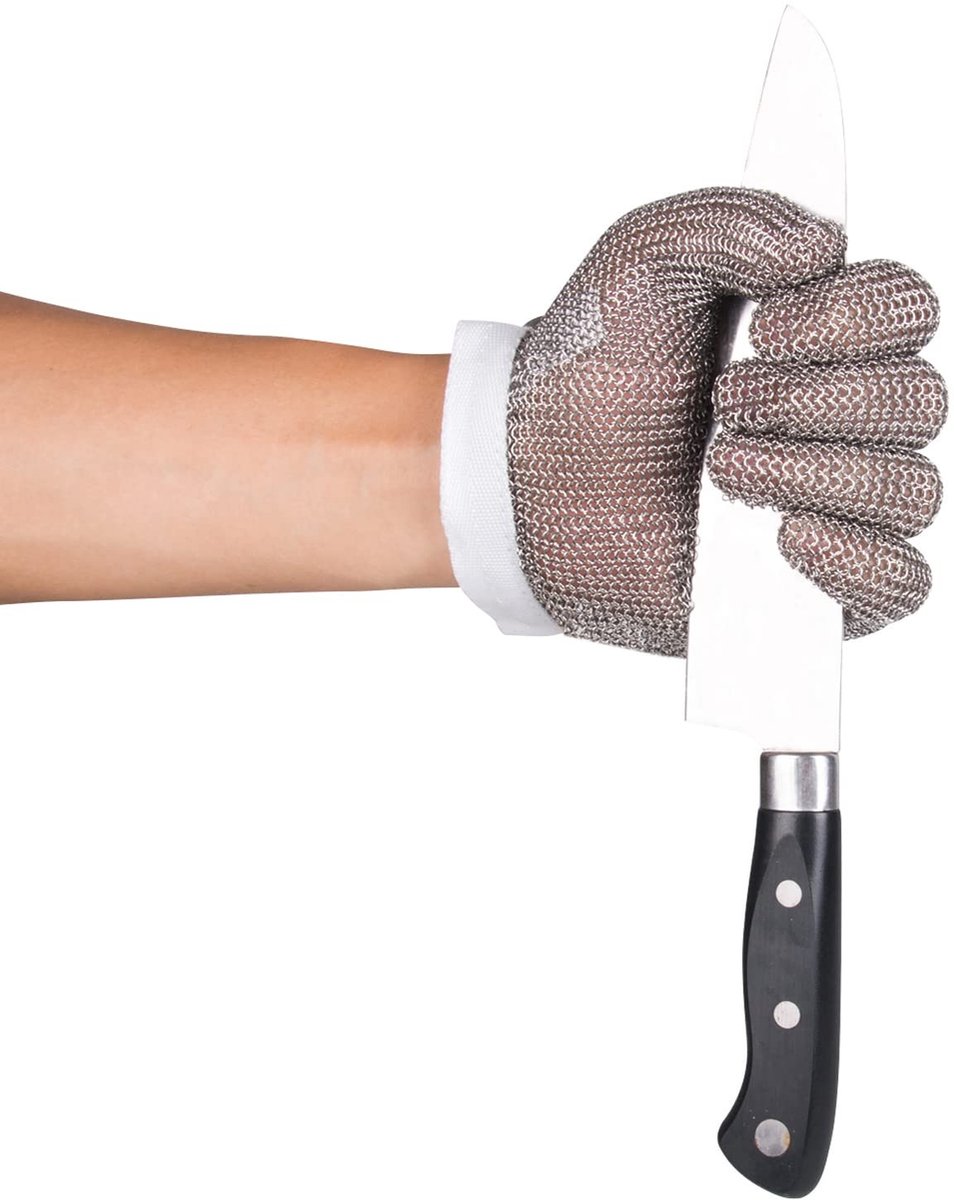 Snijbestendige handschoenen van roestvrij staal voor slagers, horeca, vleesverwerking en snijden, maat S (één stuk)