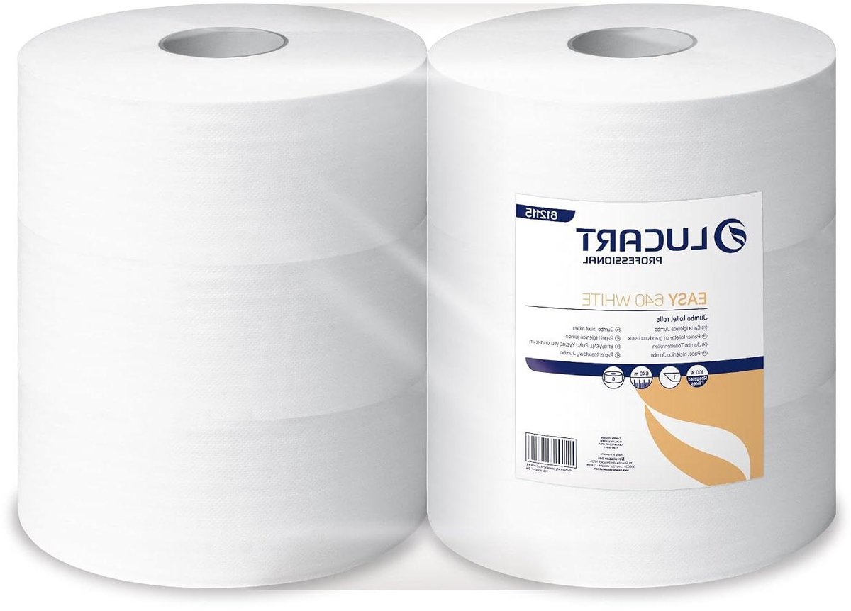 Toiletpapier Rollen - Jumbo Toiletpapier - Hygiënisch Werken - 100% Gerecyclede Vezels - 6 Rollen 640m - Wit