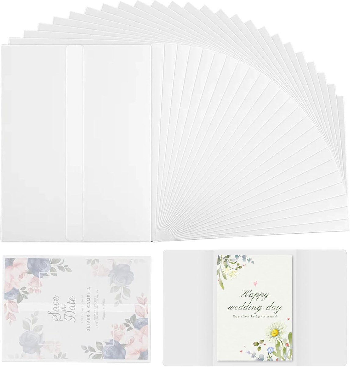 60 stuks transparante enveloppen, 18 x 13 cm, voorgevouwen perkamenthoezen voor uitnodigingen voor wenskaarten, verjaardagskaarten, uitnodigingen, bruiloften en postzegels