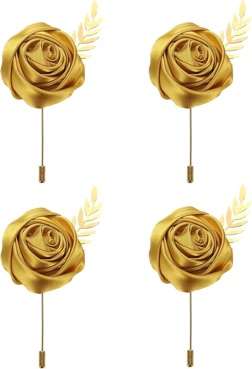 4 stuks gouden rozensteker, bloemensteker, zaksteker, pinnen met blad, voor huwelijksceremonie, jubileum, eindexamenbal, formeel diner, feest, 11 x 5 cm
