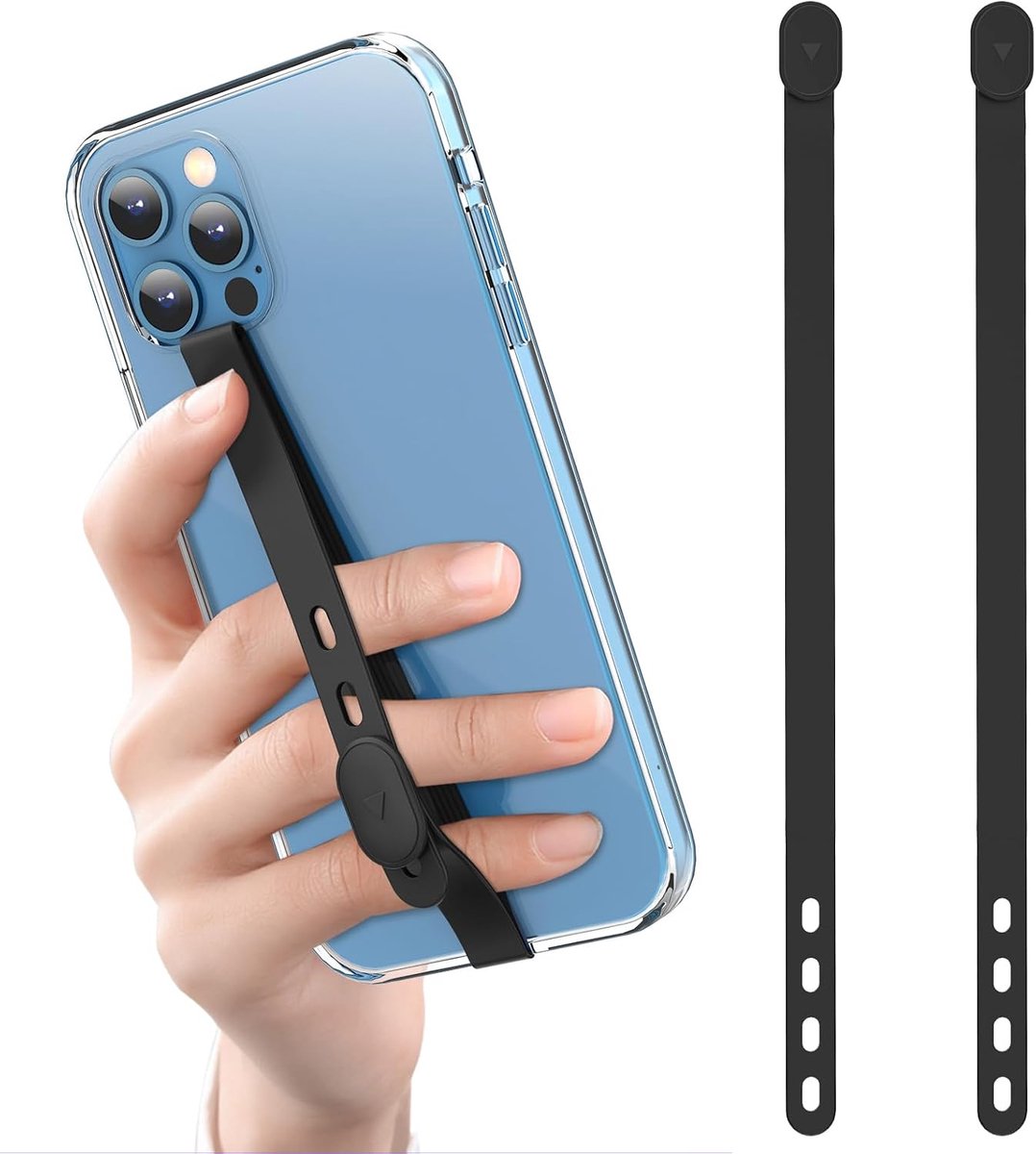 Set van 2 elastische siliconen telefoonhouder voor mobiele telefoon, verstelbare veiligheidsband voor telefoonhoes - zwart