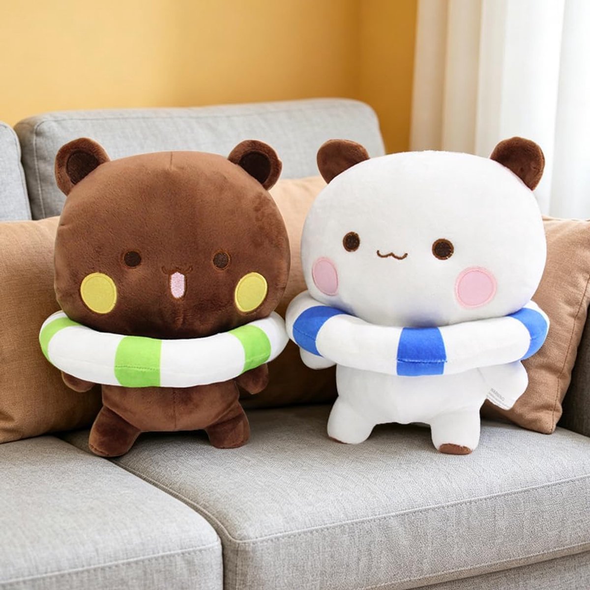 2 stuks Bubu Dudu knuffeldier, Dudu Bubu pluche dier met zwemring, BubuDudu pluche, beer panda, BubuDudu knuffeldier, betoverend zacht pluche dierkussen, zomercadeau voor meisjes en jongens