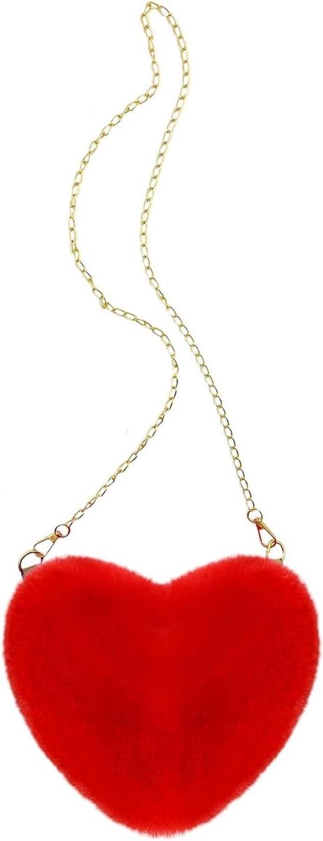 Schattige Rode Hart Schoudertas van Pluche - Zachte Fluffy Crossbody Tas met Verwijderbare Ketting voor Dames en Meisjes, Perfect voor Dagelijks Gebruik en Buitenactiviteiten