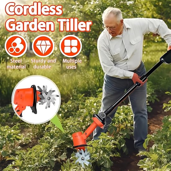 Elektrische onkruidtrekker - Tuinfrees cultivator - Tuinonderhoud - Draadloos 2-in-1 ontwerp - 10cm ploegbreedte - Zwart — afbeelding 2