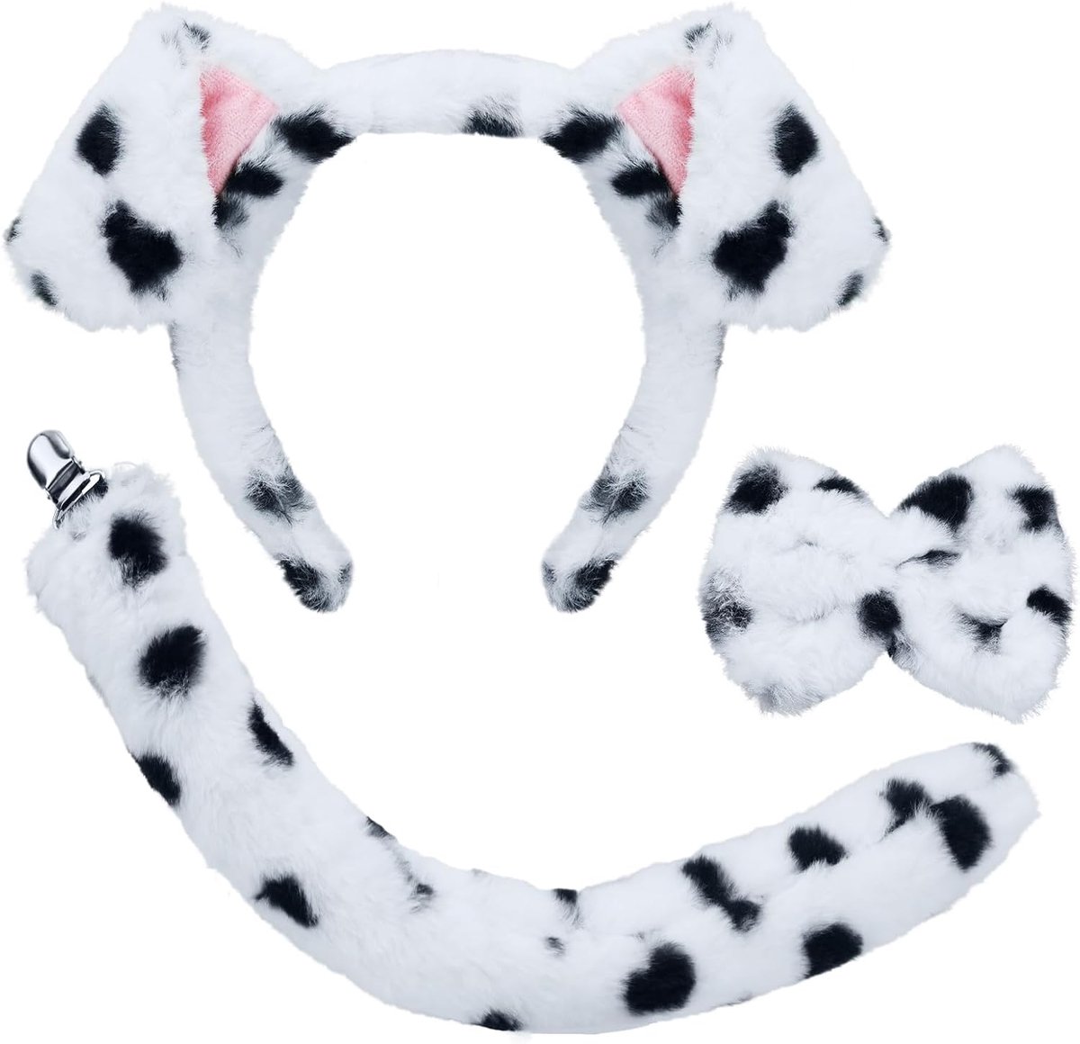 Dalmatiër dierenkostuum voor kinderen, hondenoren en staart, met dalmatiërs-hoofdband en hondenstaartvlinderdas voor dierenkostuum, cosplay, verjaardag, feest, Halloween-kostuum