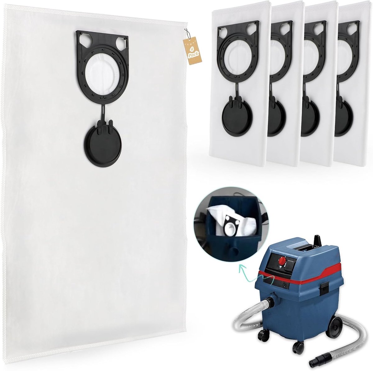 4 stuks voor Bosch GAS 25 L SFC Professional stofzakken voor Bosch GAS 50 VPE SFC stofzak vervangende stofzuigeraccessoires (25L capaciteit)