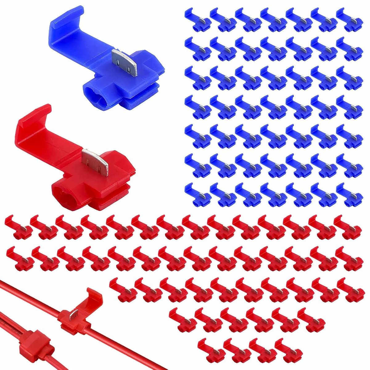 100 stuks stroomdief auto (rood en blauw), aftakverbinder, kabeldief kabeldief snelverbinder, klemverbinder, snelkoppeling, snelverbinder, snelkoppeling, snelkoppeling, snelkoppeling