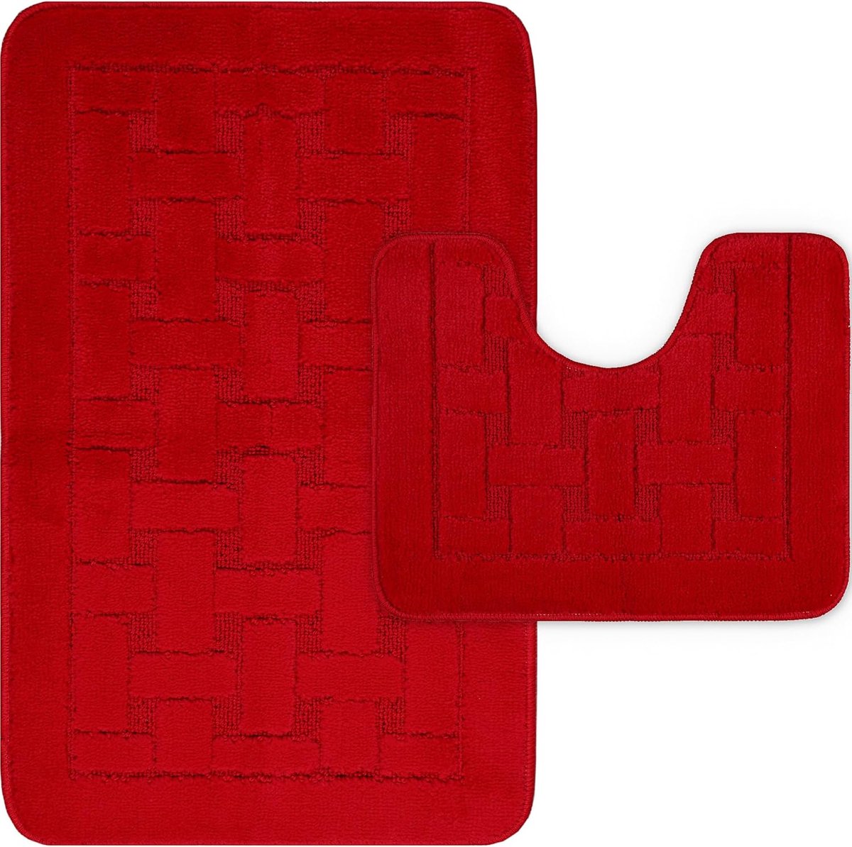 SnelShoppen - Luxe 2 Delige Blok Badmat Set Antislip Ultra Zacht Badmatten Waterabsorberend Machinewasbaar Tapijt Toiletmat voor Badkamervloer (Bordea