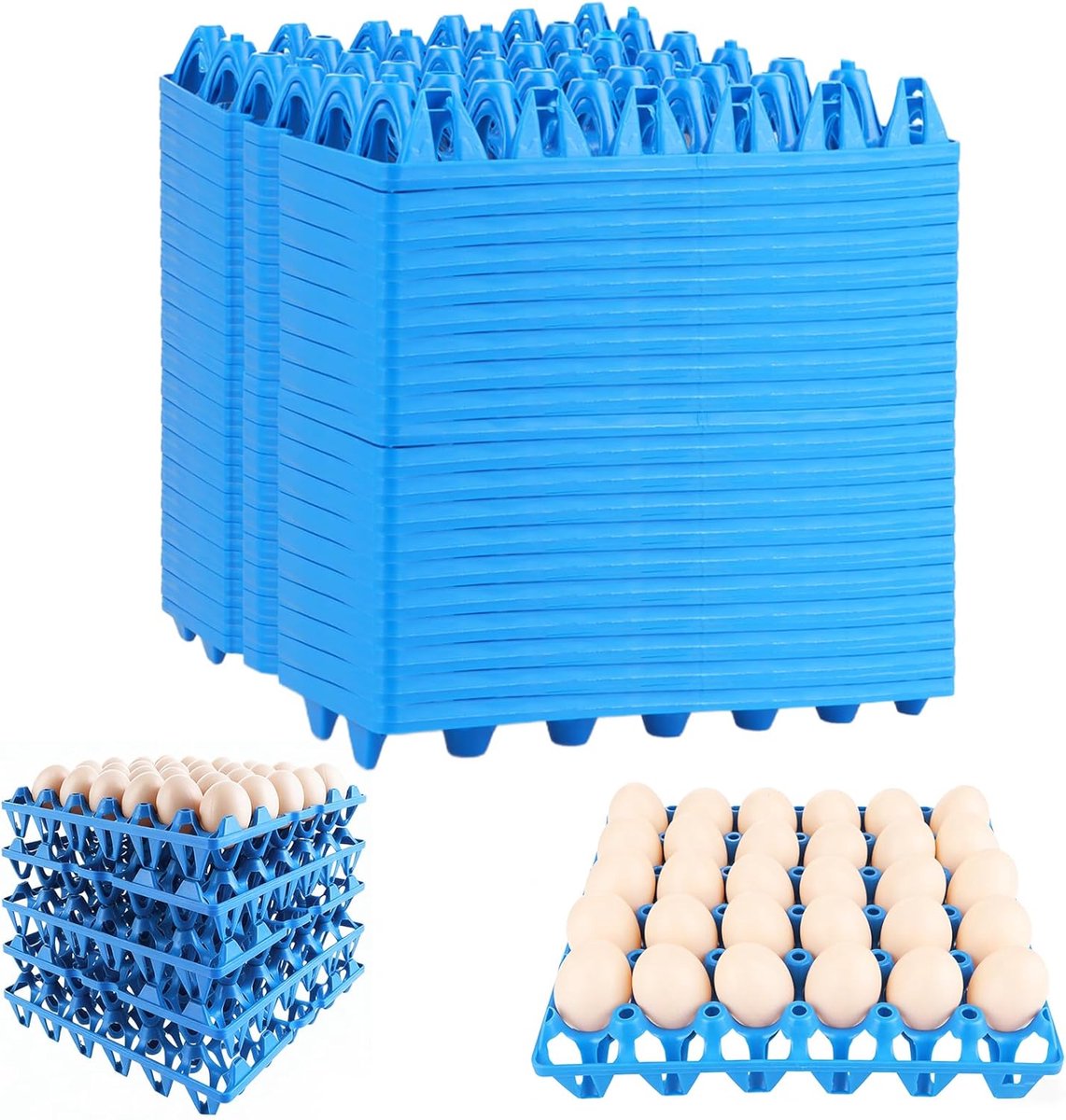 20 stuks eierhordes, kunststof, blauw, 30 stuks, stapelbaar, robuuste eierpaletten voor opslag, transport en kippenhof, herbruikbare eieropslag