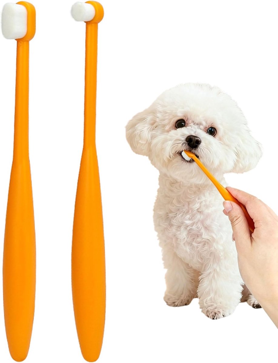 2 stuks tandborsten voor katten en kleine honden, tandenborst met ultrazachte nanoborsten en rond borstelkop, tandverzorgingsset voor mondhygiëne tegen tandbekleding