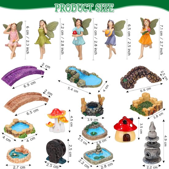 19 stuks Fairy Garden Accessoires Miniaturen Feeën Kabouter Figuren Hars Tuin Paddestoel Huis Figuren Nep Vijver Gazon Brug Beeldjes Terrarium Ornamenten Tuin Fairy Decoratie voor Buiten (Engel) — afbeelding 5