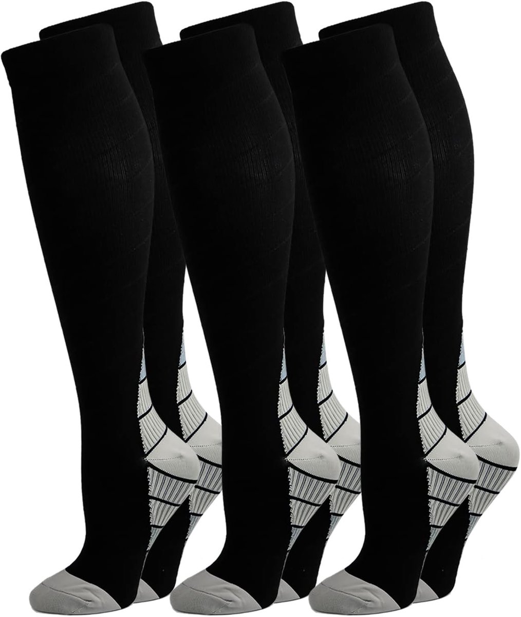 3 paar compressiekousen voor dames en heren, voor sport, hardlopen, vlucht, reizen, zwangerschap, medische compressiesokken, steunkousen