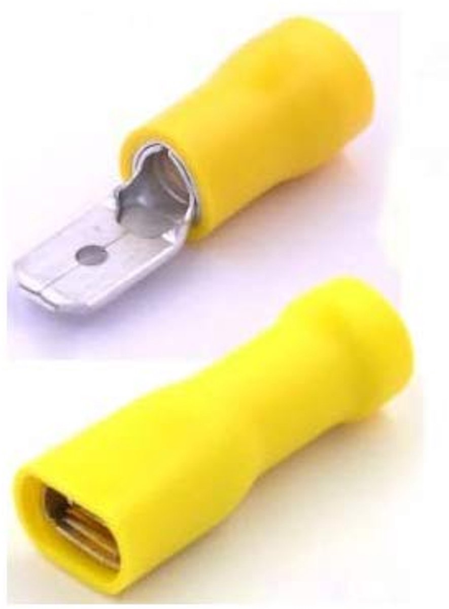 100x Geel Spade Connector Geïsoleerde krimpklemmen voor elektrische bedrading - 50x Vrouwelijk en 50 x Mannelijk - GRATIS EERSTE KLASSE UK POSTAGE!