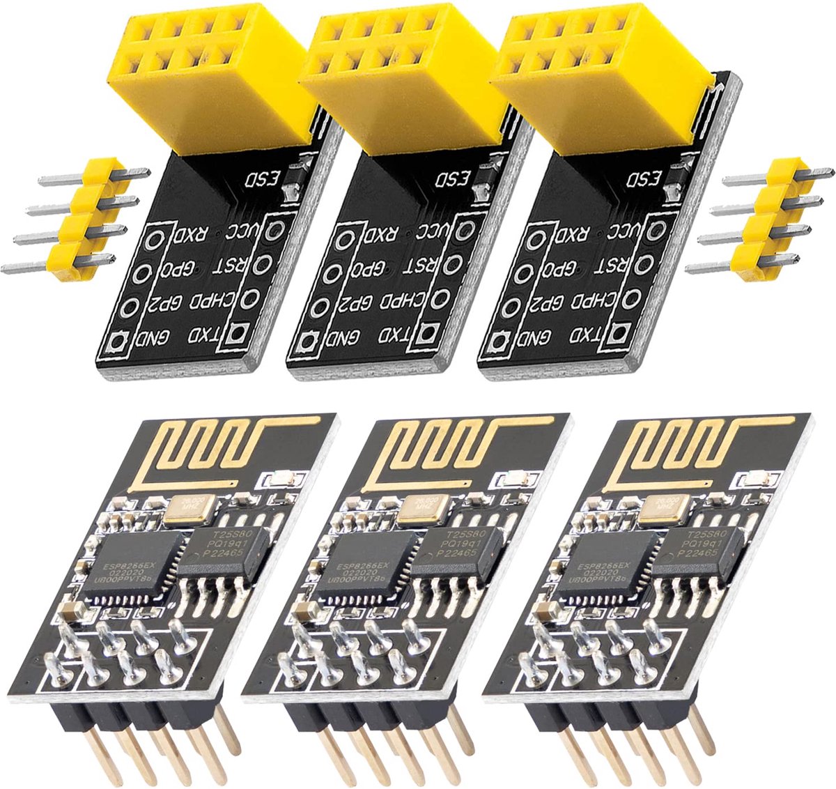 3 x ESP8266-01S ESP-01 Wlan WiFi Module met Breadboard Adapter compatibel met Arduino Inclusief E-Book!