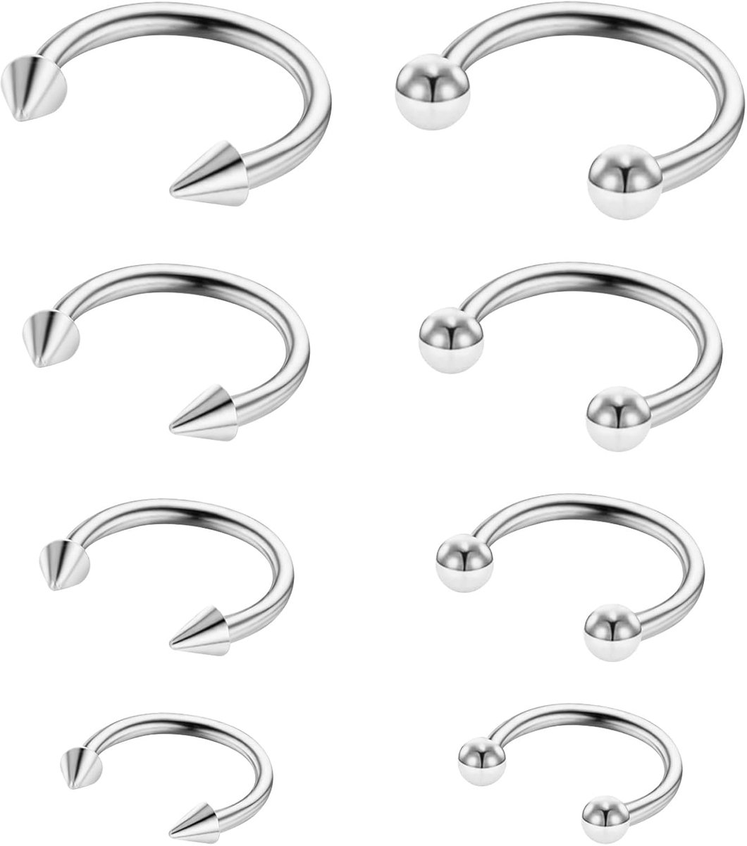 Ringen chirurgisch staal hoefijzer neusring hoepel wenkbrauw lip navel piercing ring oorbellen septum piercing sieraden voor vrouwen mannen 6/8/10/12mm (zilver)