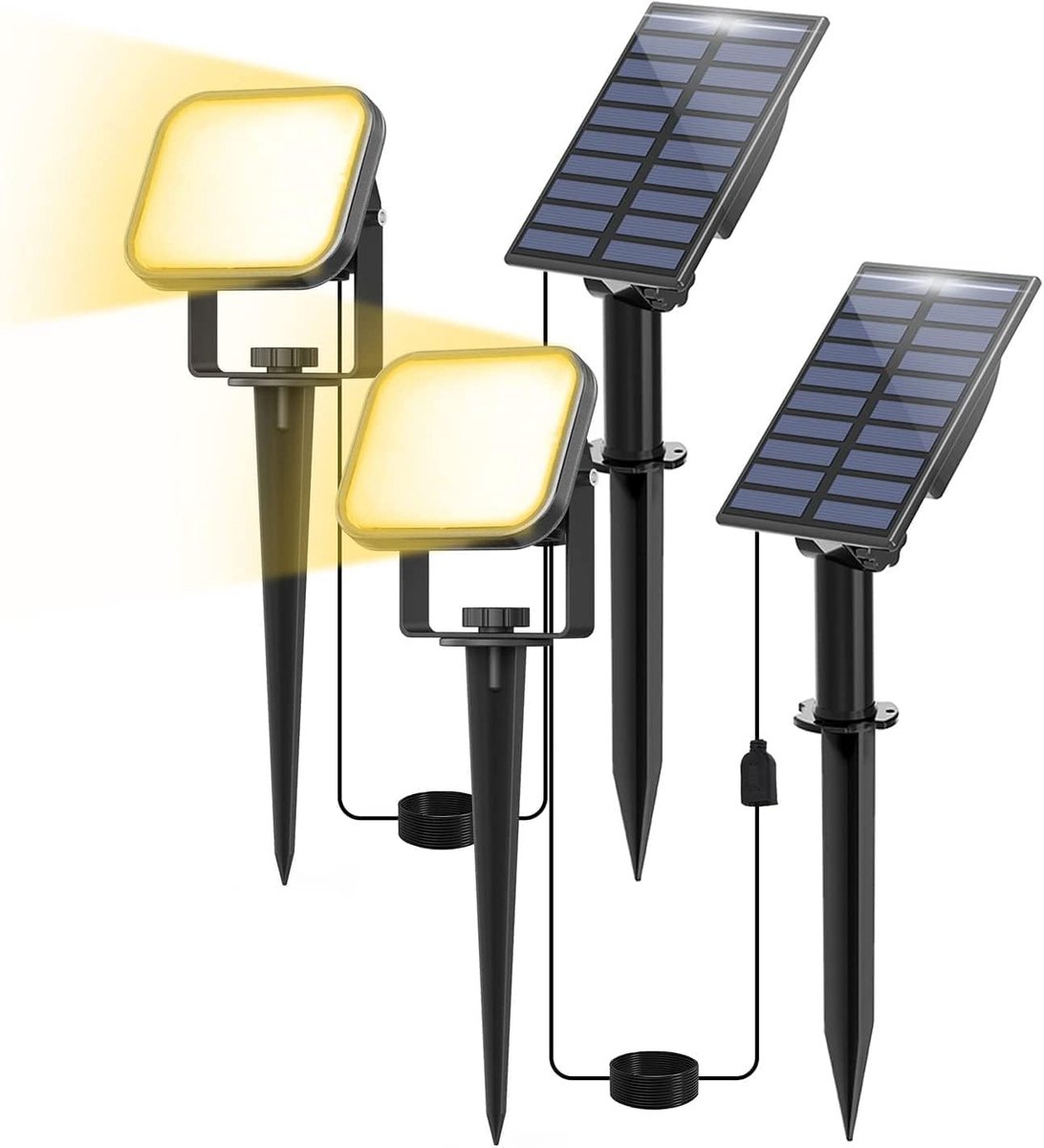 Zonnespot voor buiten, led-zonnelicht, 2-in-1, waterdicht, IP65, zonnespot voor bomen, binnenplaats, tuinpad (3000 K)
