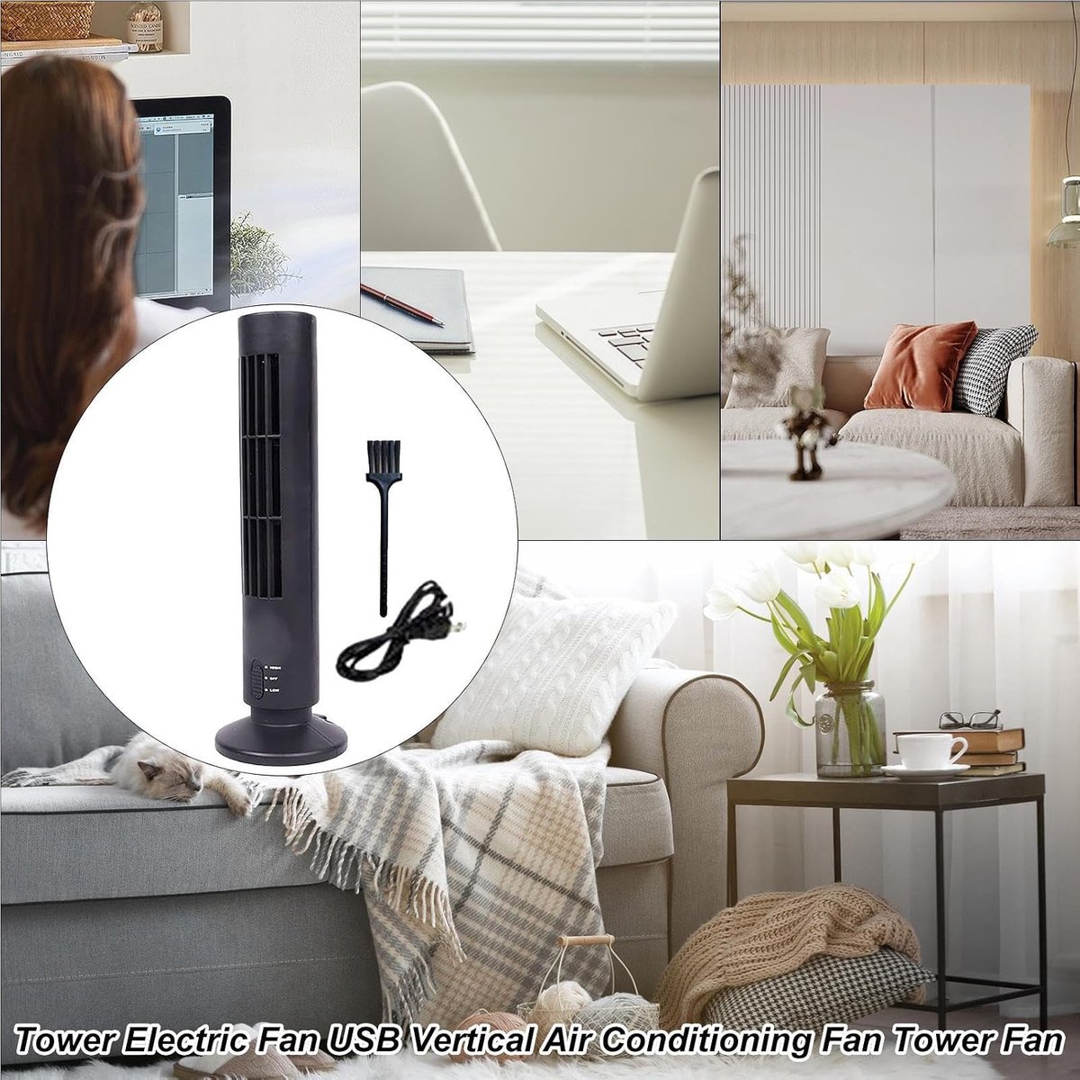 Elektrische Torenventilator - Verticale Ventilator - Ruimte Koelen - Laag Geluidsniveau - 10.8 x 11 cm - Zwart