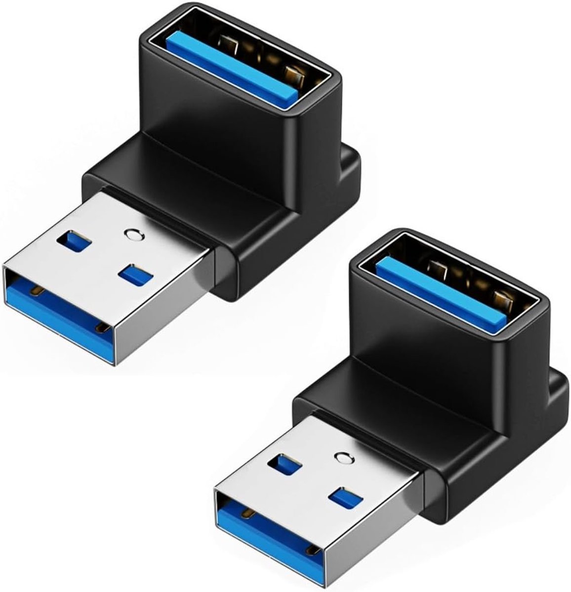 2x USB 3.0 adapter haakse 90 graden koppeling 5V 3A 10Gbps connector USB A mannelijke naar vrouwelijke OTG snelle gegevensoverdracht USB Hoekadapter stekker voor harde schijf, SSD, laptop