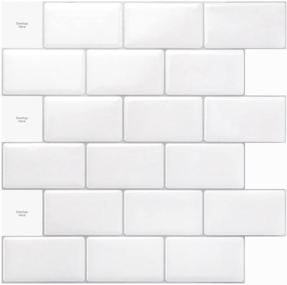 10-vel Peel and Stick Tiles Premium Zelfklevende 3D Tegels Metro Backsplash Voor Keuken, Badkamer Vinyl Decoratieve Waterdicht Wandpaneel Glazen Ontwerp, 30,5 x 30,5 cm, Helder Wit