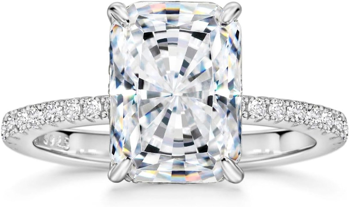 S925 4ct Radiant Cut Zirconia Verlovingsringen voor Vrouwen Wedding Band Promise Ring Sterling Zilveren Trouwring