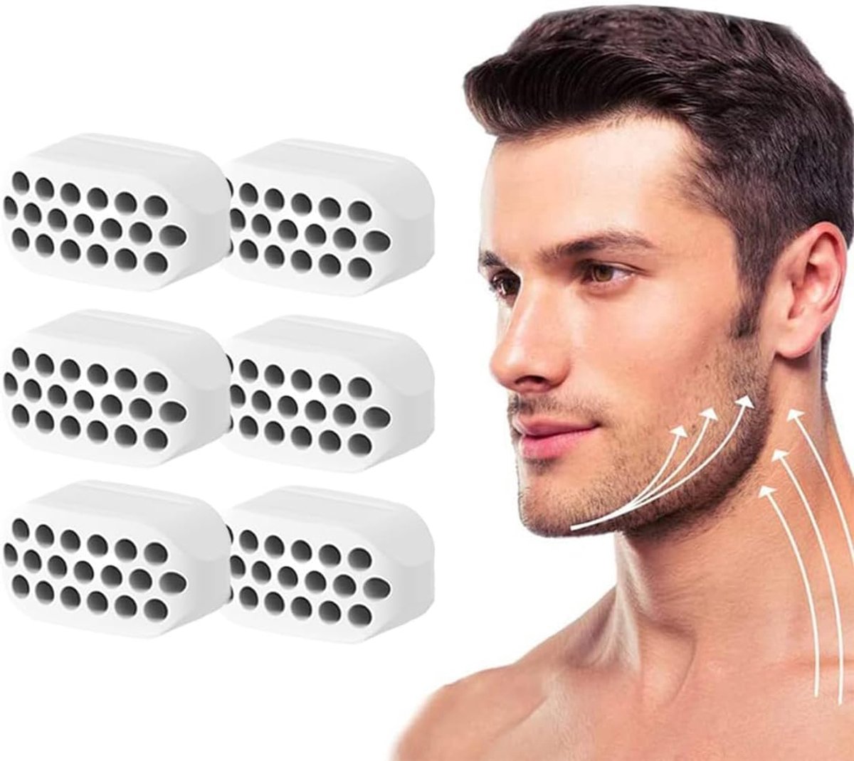 6 stuks kaaktrainer, spiertraining, kaakballen, siliconen kauwgom, krachttraining, kaaktrainer voor mannen en vrouwen, kaaklijn oefening voor dubbele kin, schoonheid van het gezicht, wit